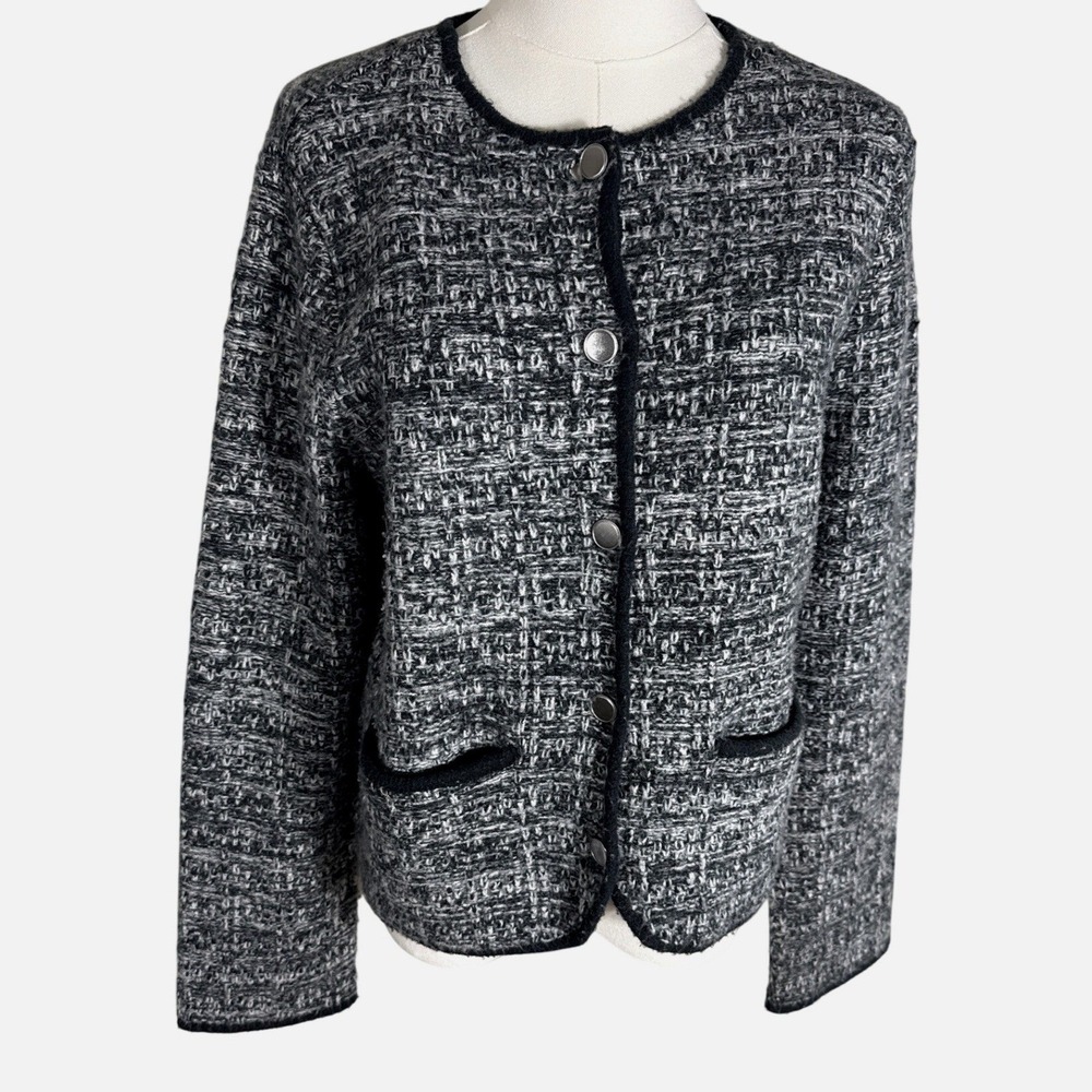 Abercrombie & Fitch Black White Textured Knit Lady Jacket Cardigan Small Snags